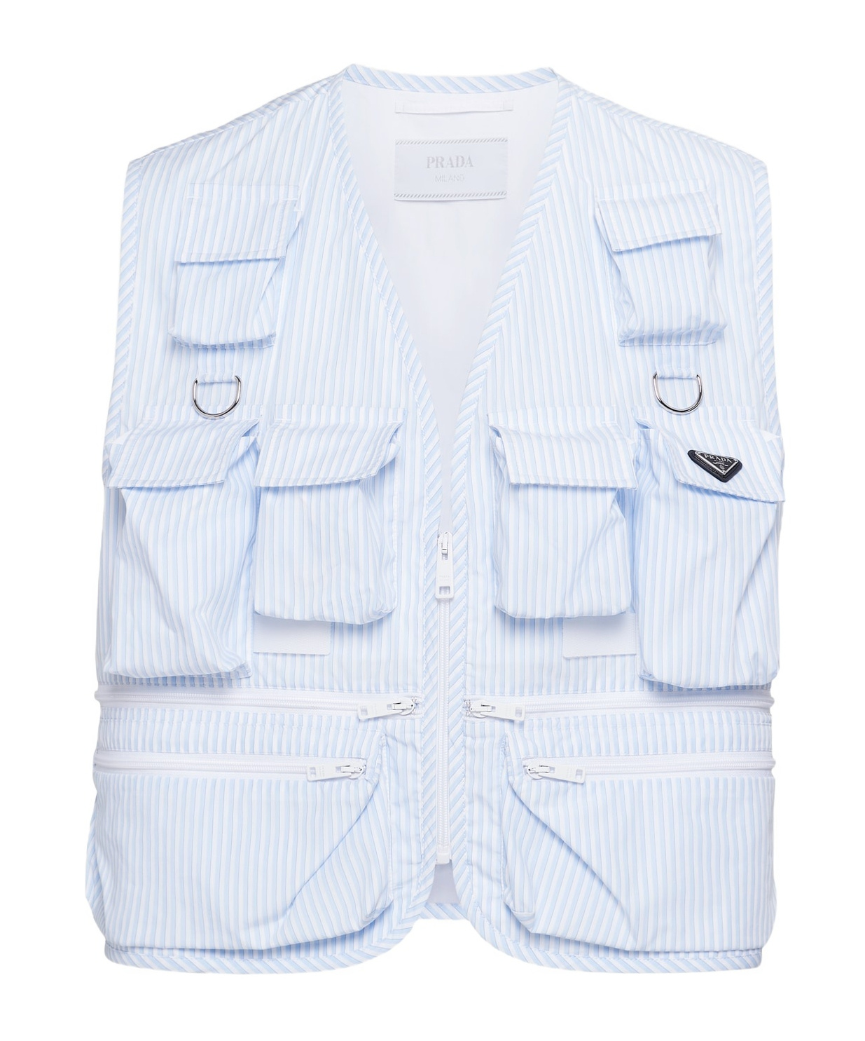 Prada Striped Sleeveless Vest With D-ring Accents In Blue