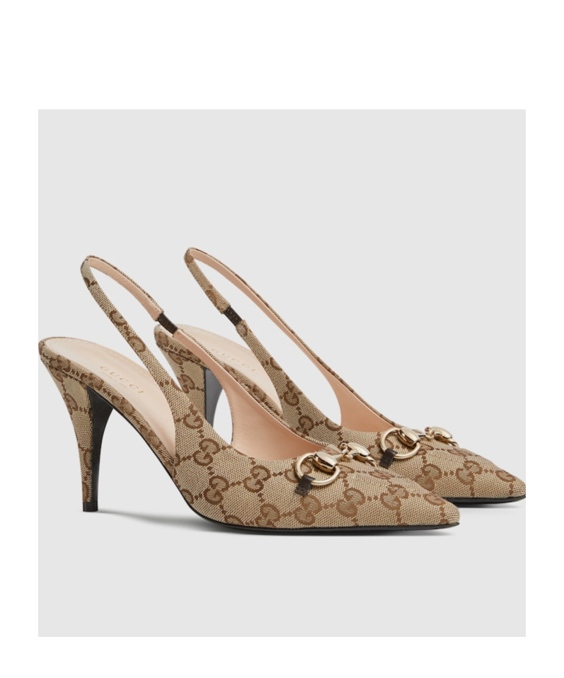 Gucci Damenpumps Aus Gg Canvas Mit Fersenriemchen In Nude