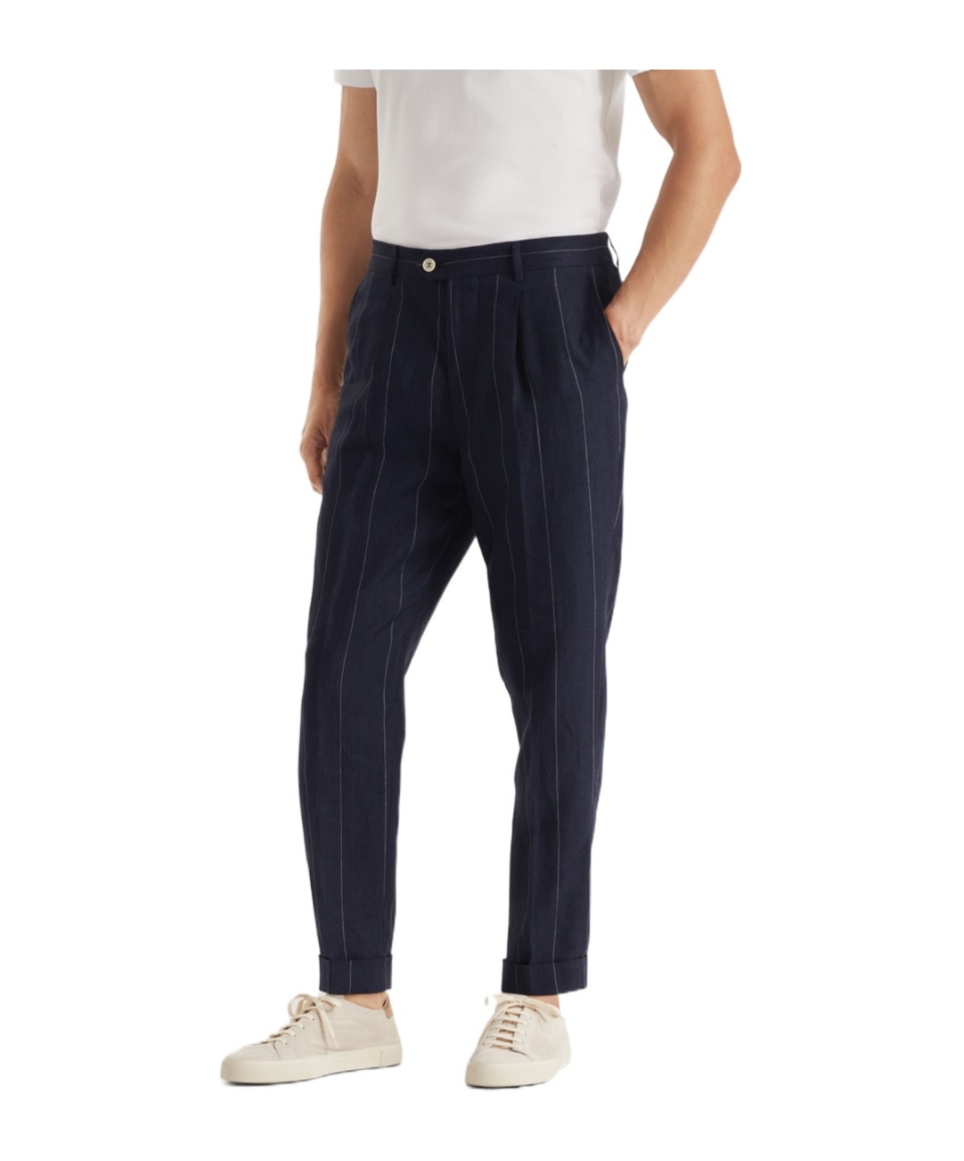 Brunello Cucinelli Pinstriped Tailored Pants In Navy Blue