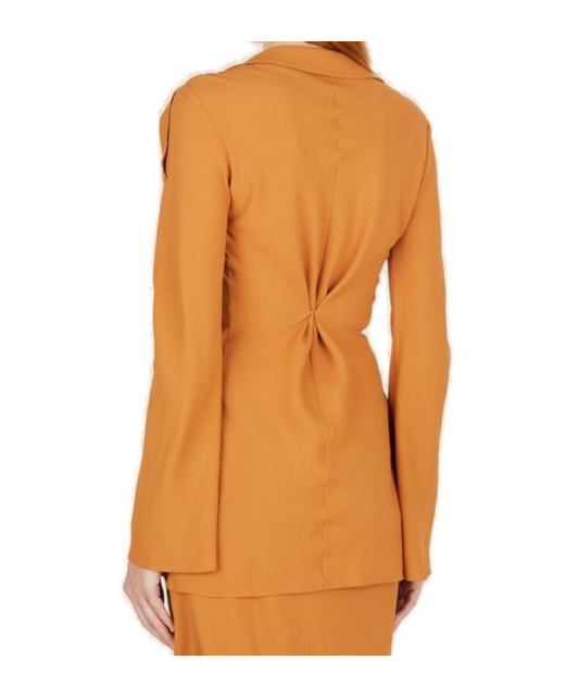 Kiko Kostadinov Long-sleeved Cut-out Front-slit Blouse In Orange