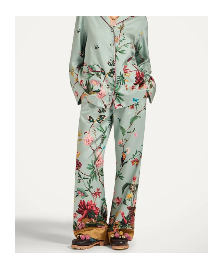 La Doublej Multicolor Pants With Rear Elastic Waist And All-over Floral Motif In Silk Woman In Pattern