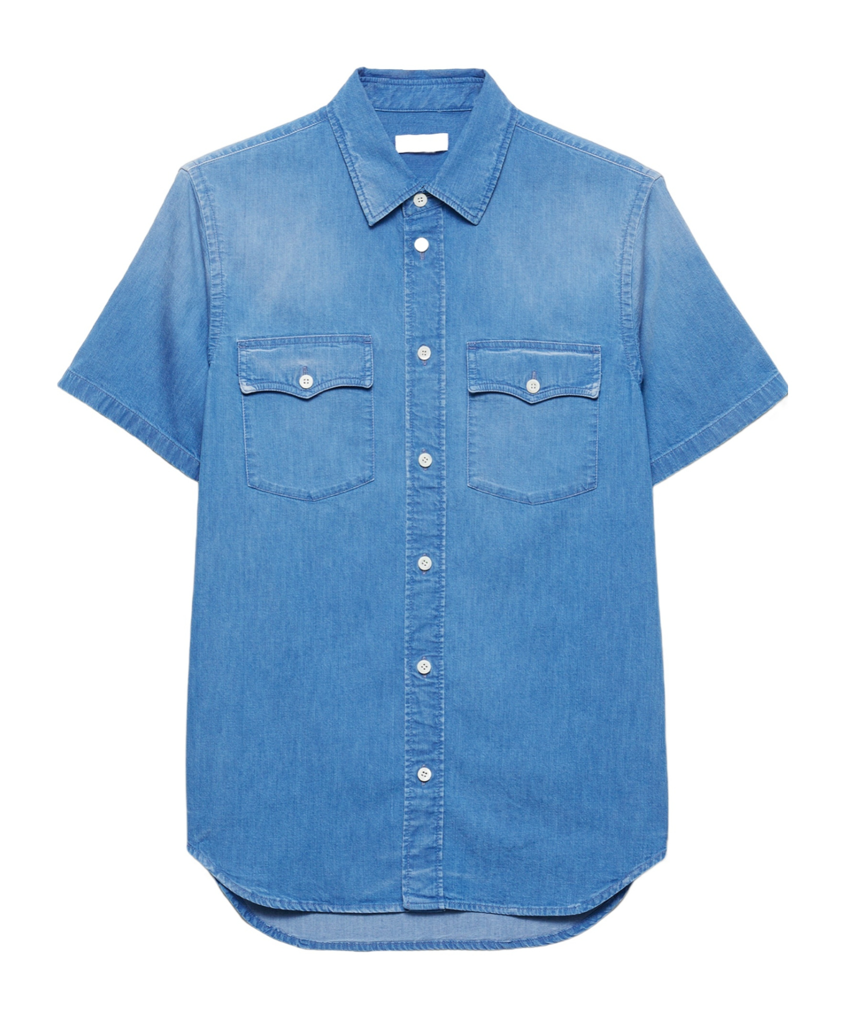 Prada Short-sleeved Light Denim Shirt In Blue