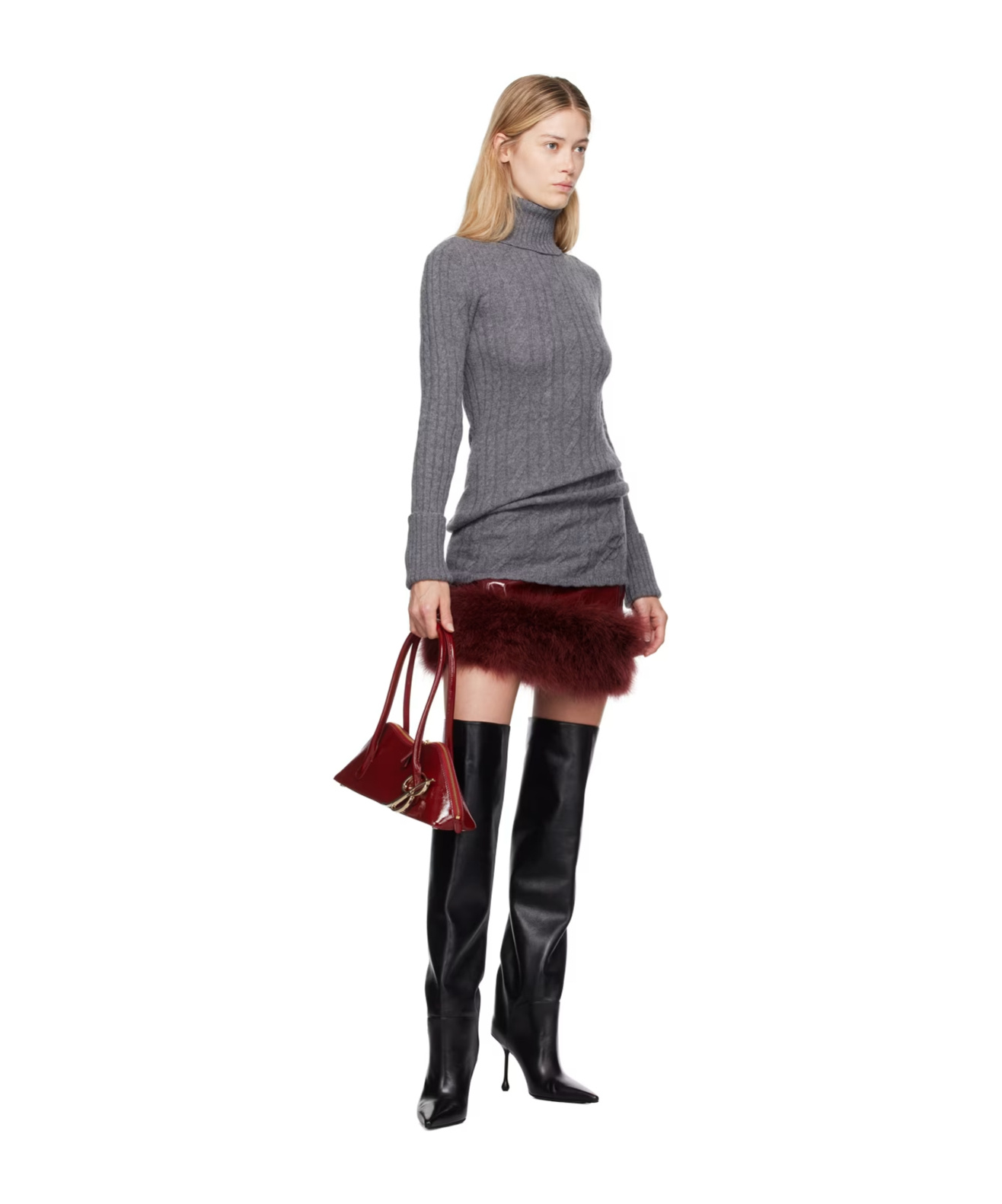 Blumarine Knitted High-necked Dress In Gray