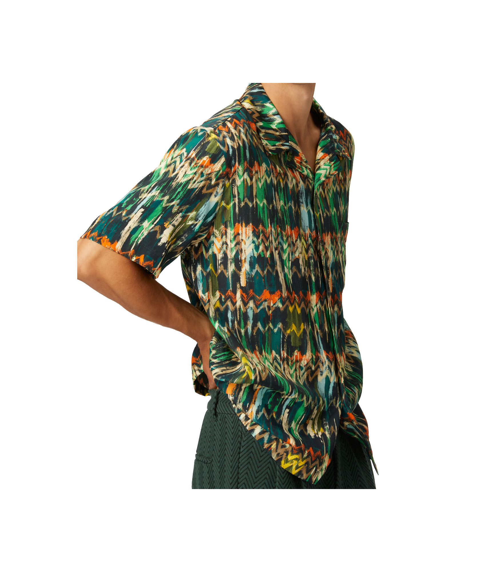 Missoni Bowling-shirt Aus Viskose Mit Zick-zack-print Und Gebürstetem Effekt In Green