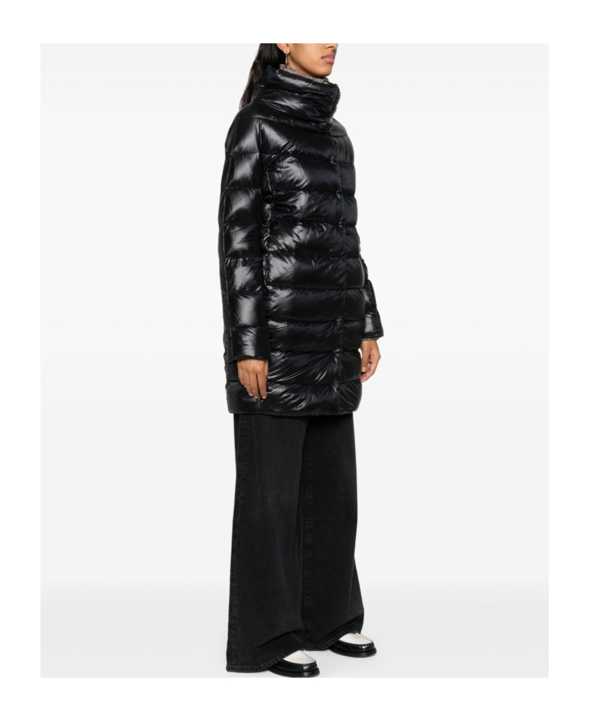 Herno Midi Quilted Down Jacket With High Neck In Black