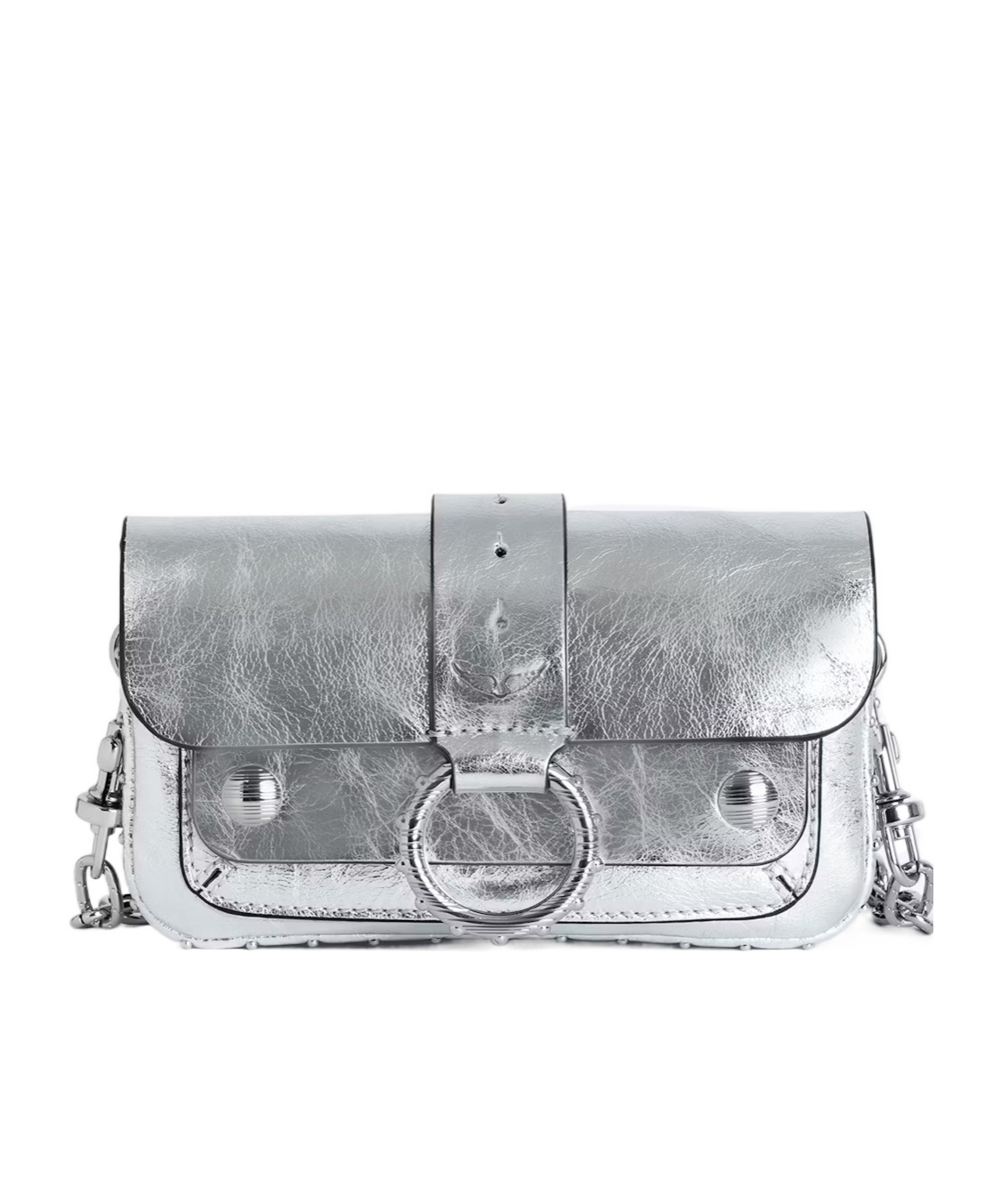 Zadig & Voltaire Metallic Leather Crossbody Bag In Silver