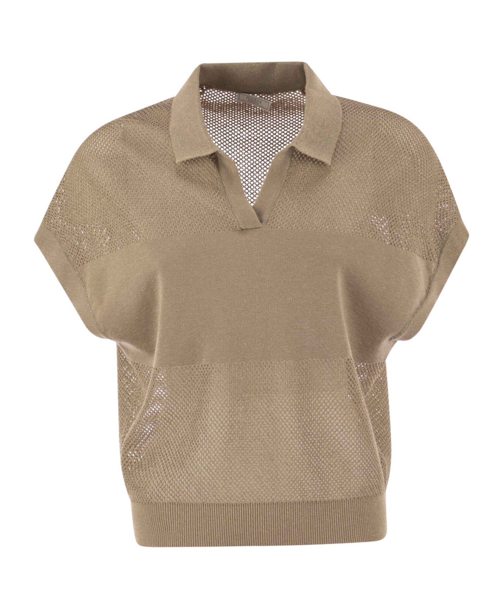 Peserico Women Tricot Polo Shirt In Pure Cotton Crepe Yarn In Brown
