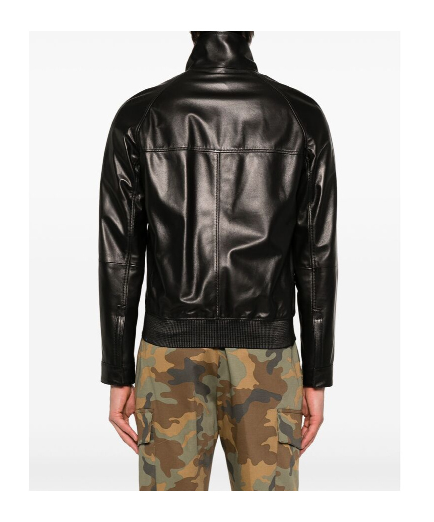 Shop Tagliatore Long-sleeved Leather Jacket In Black