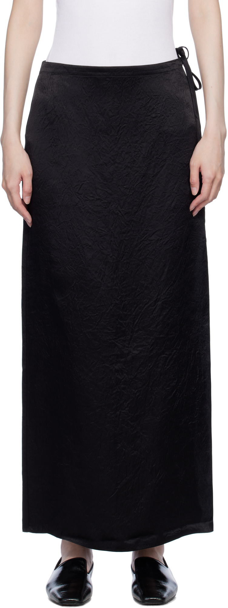 Filippa K Black Crinkled Pencil Maxi Skirt