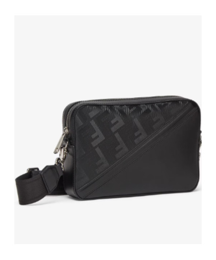 Fendi Diagonal Stripe Ff Motif Camera Crossbody Bag In Black