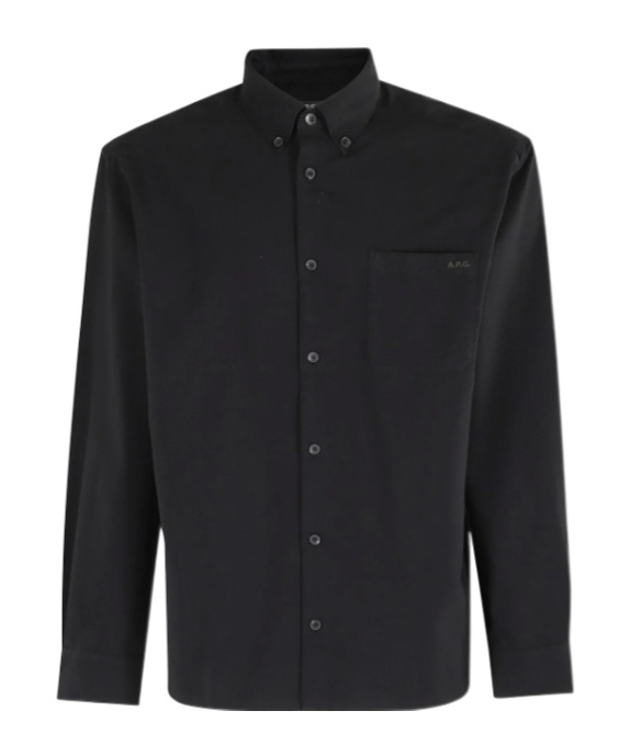 Apc A.p.c. Logo-embroidered Long-sleeved Shirt In Black