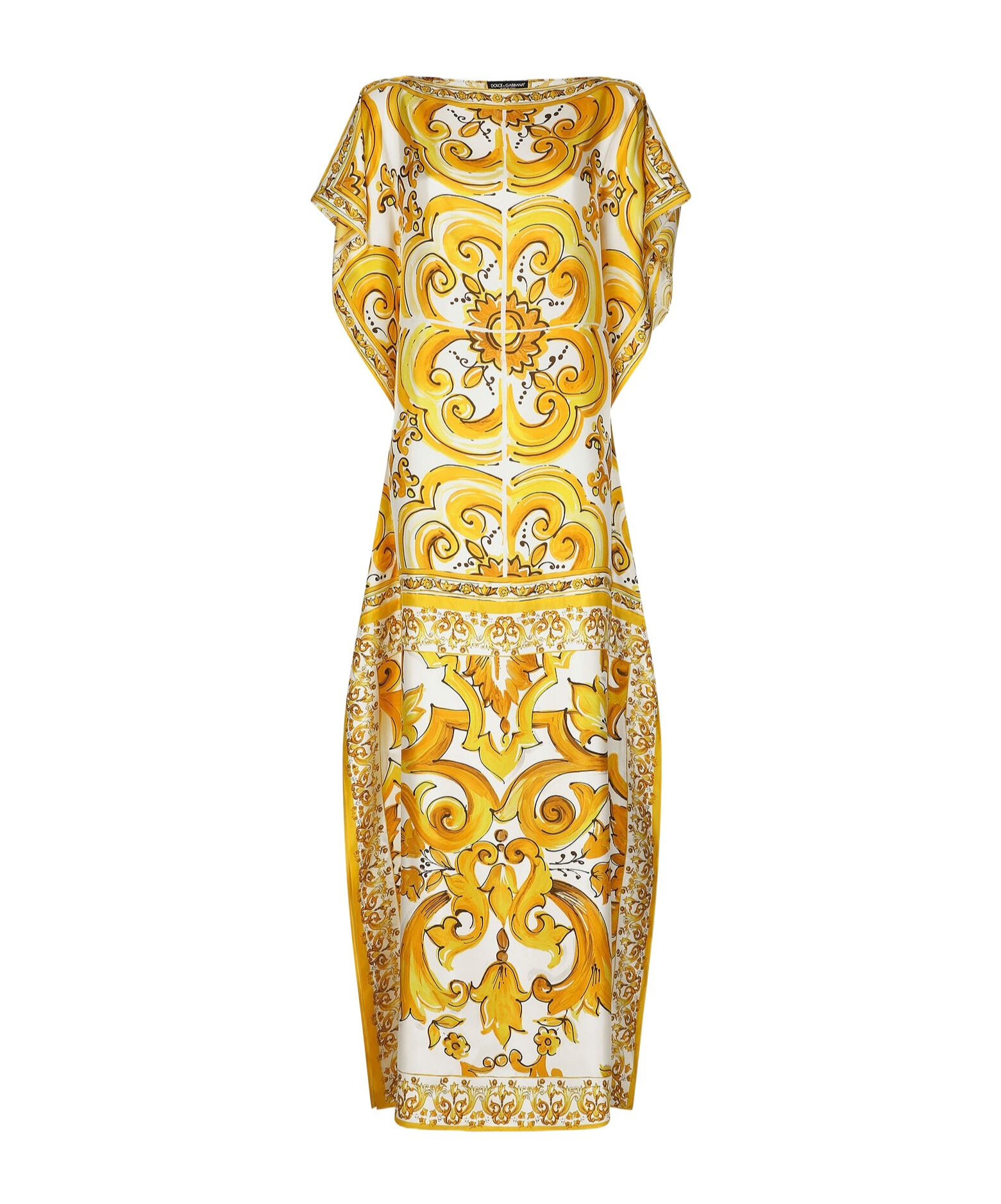 Dolce & Gabbana Yellow Dots Print Silk Maxi Dress In Yellow