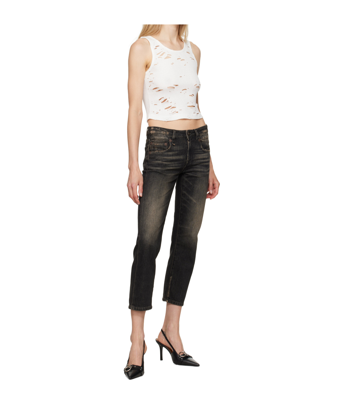 R13 Sid Harness High Heels In Black