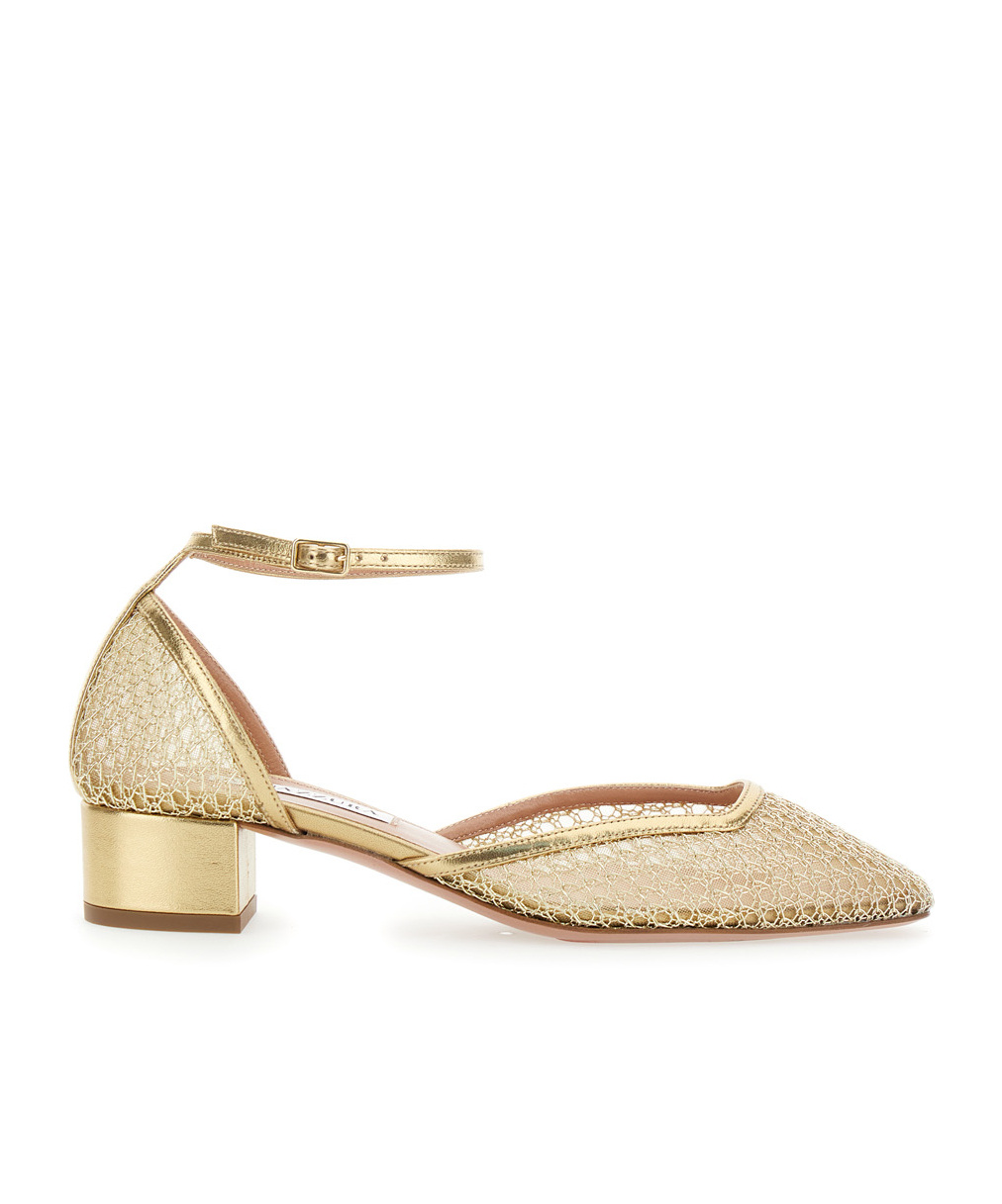 Aquazzura Asha 35 Leather-trimmed Mesh Pumps In Nude