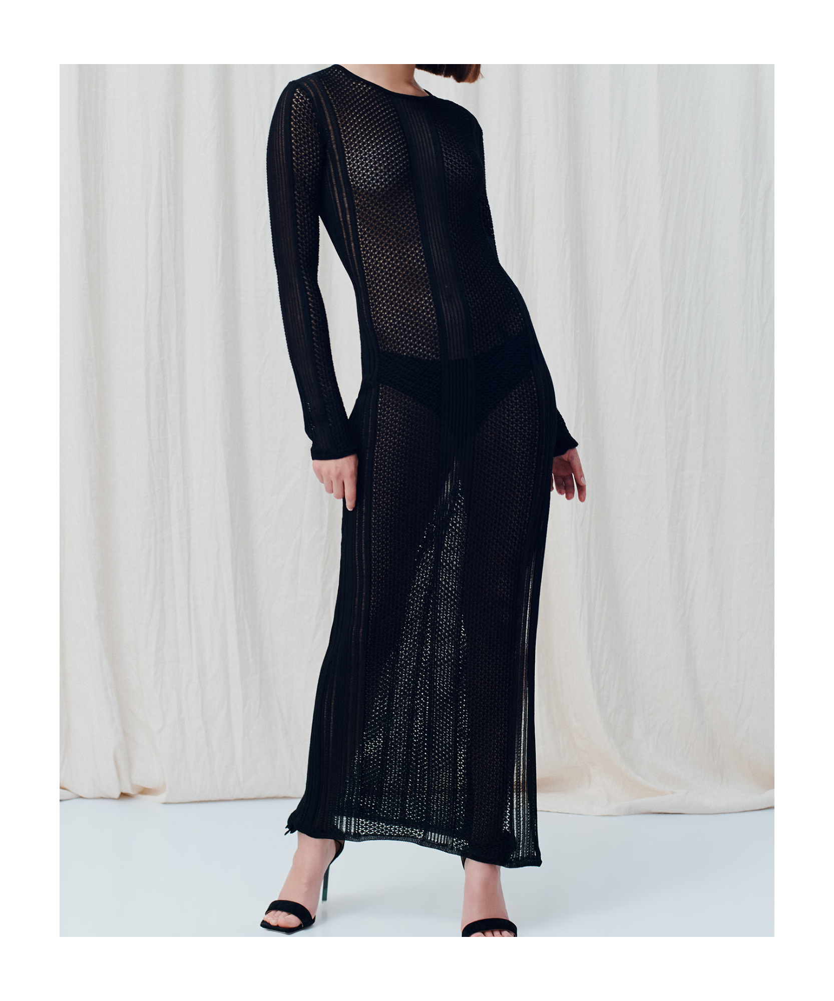 Shop Marella Hollow Knit Dress In Black
