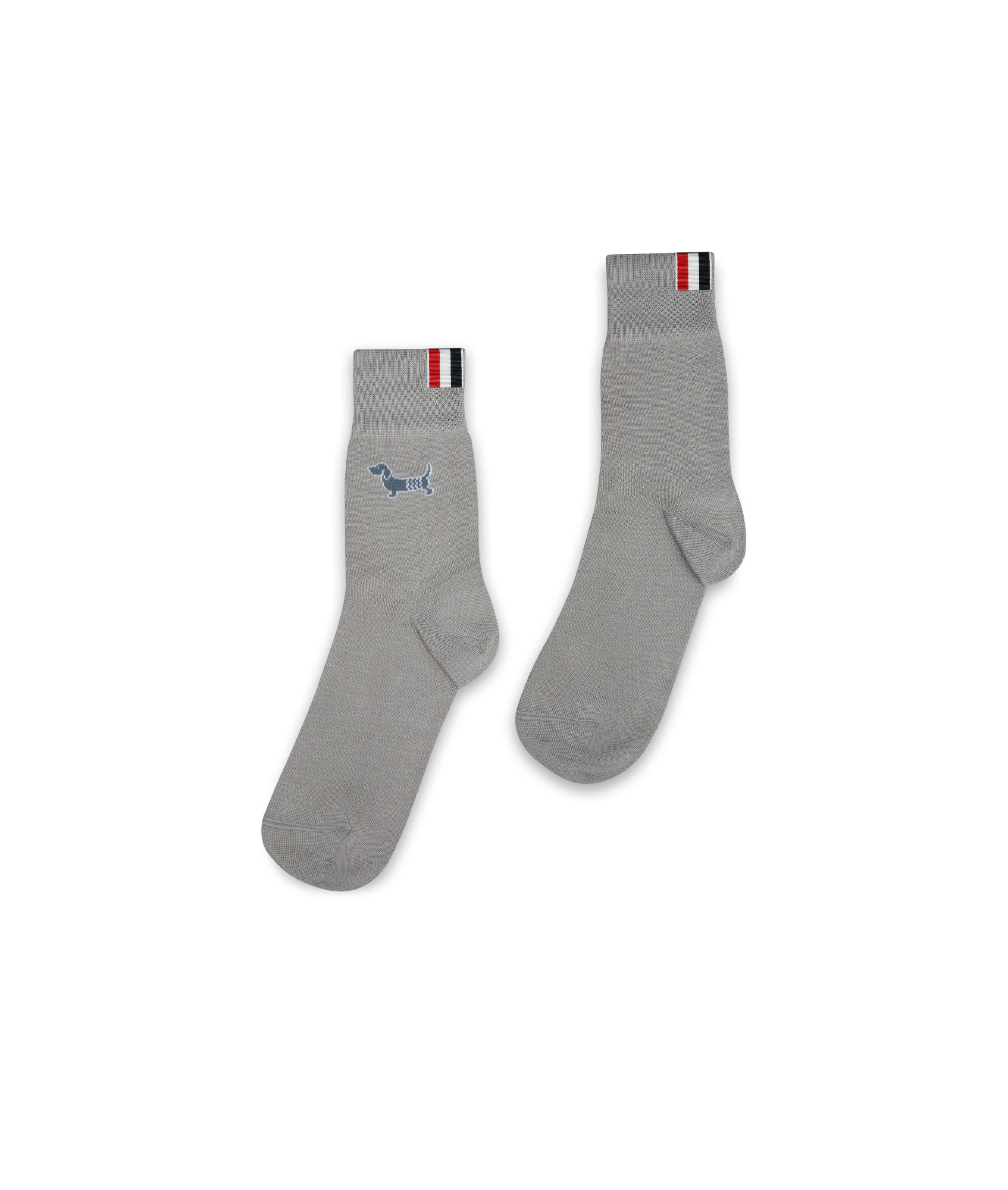 Thom Browne Jacquard Hector Dog Motif Mid-calf Socks In Gray