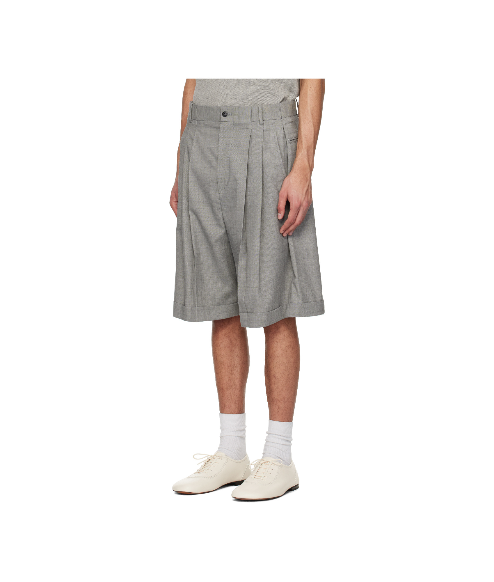 Hed Mayner Gray Pleated Shorts In Grey