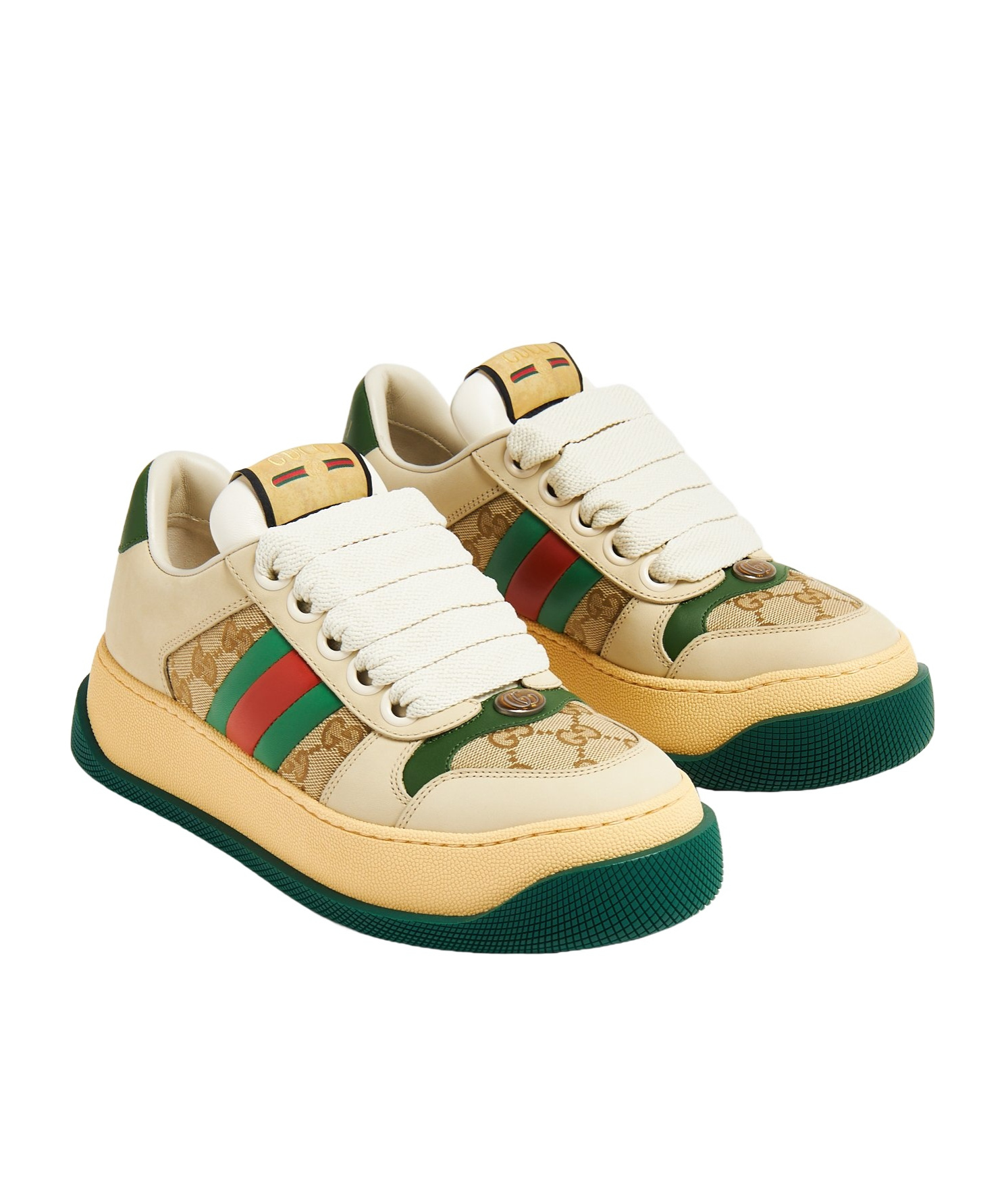 Gucci Screener Embellished Canvas-trimmed Distressed Leather Sneakers In Nude