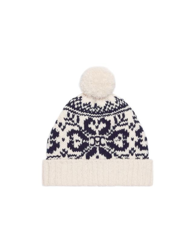 Shop Celine Beanie In Fair Isle Wool In White