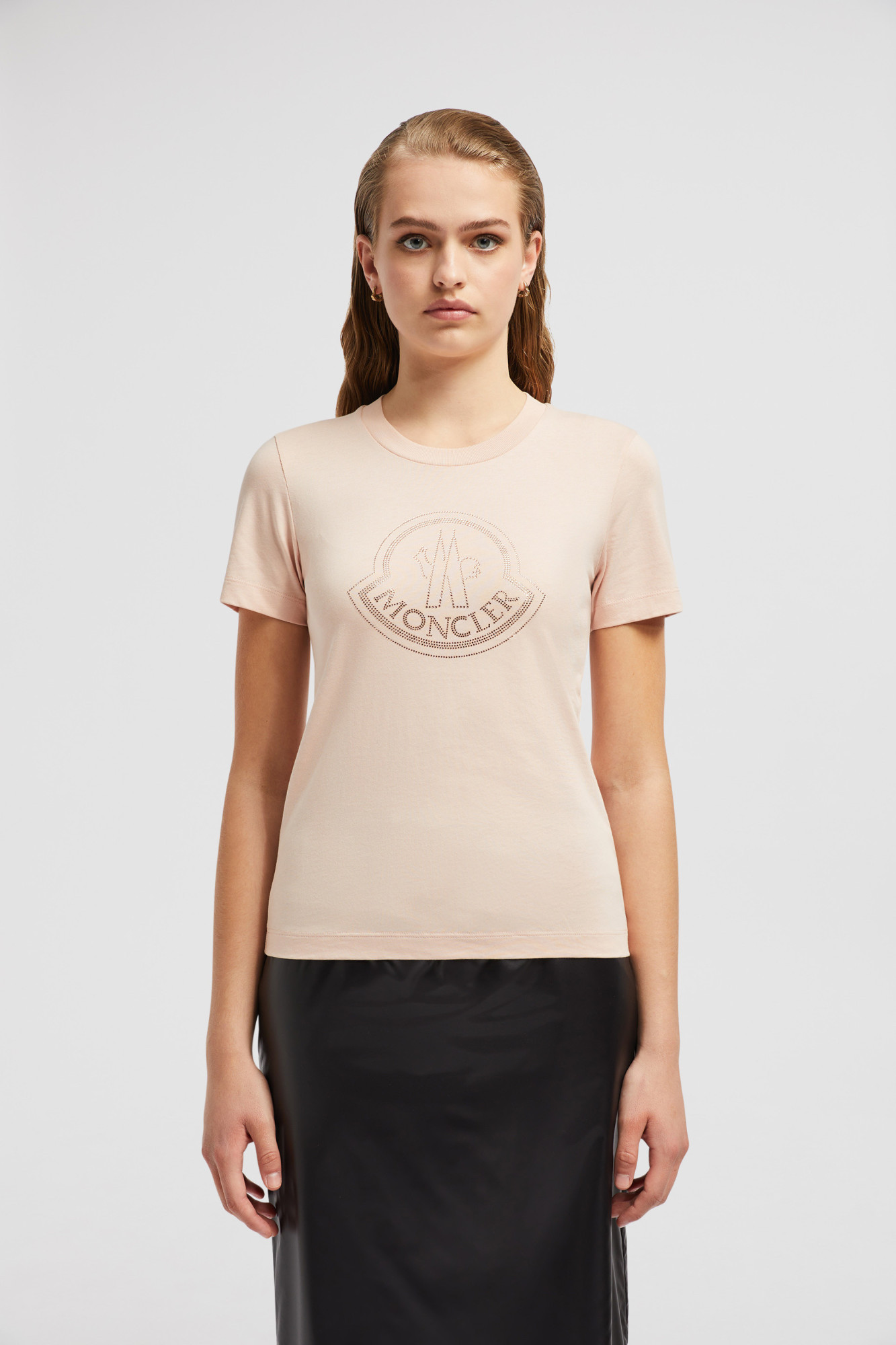 Moncler Logo Crystal-embellished Cotton T-shirt In Pink