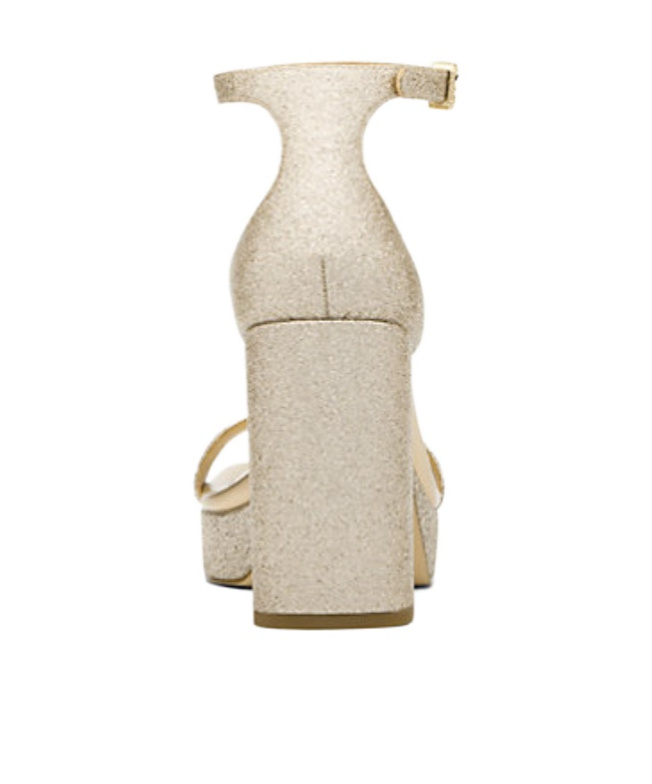 Michael Kors Merriam Glitter Embellished Leather Platform Sandal In Gold