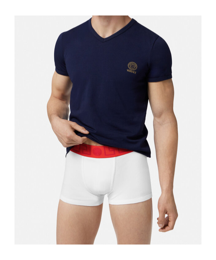 Versace Topeka Cotton Bi Stretch Low Rise Logo Trunks In White