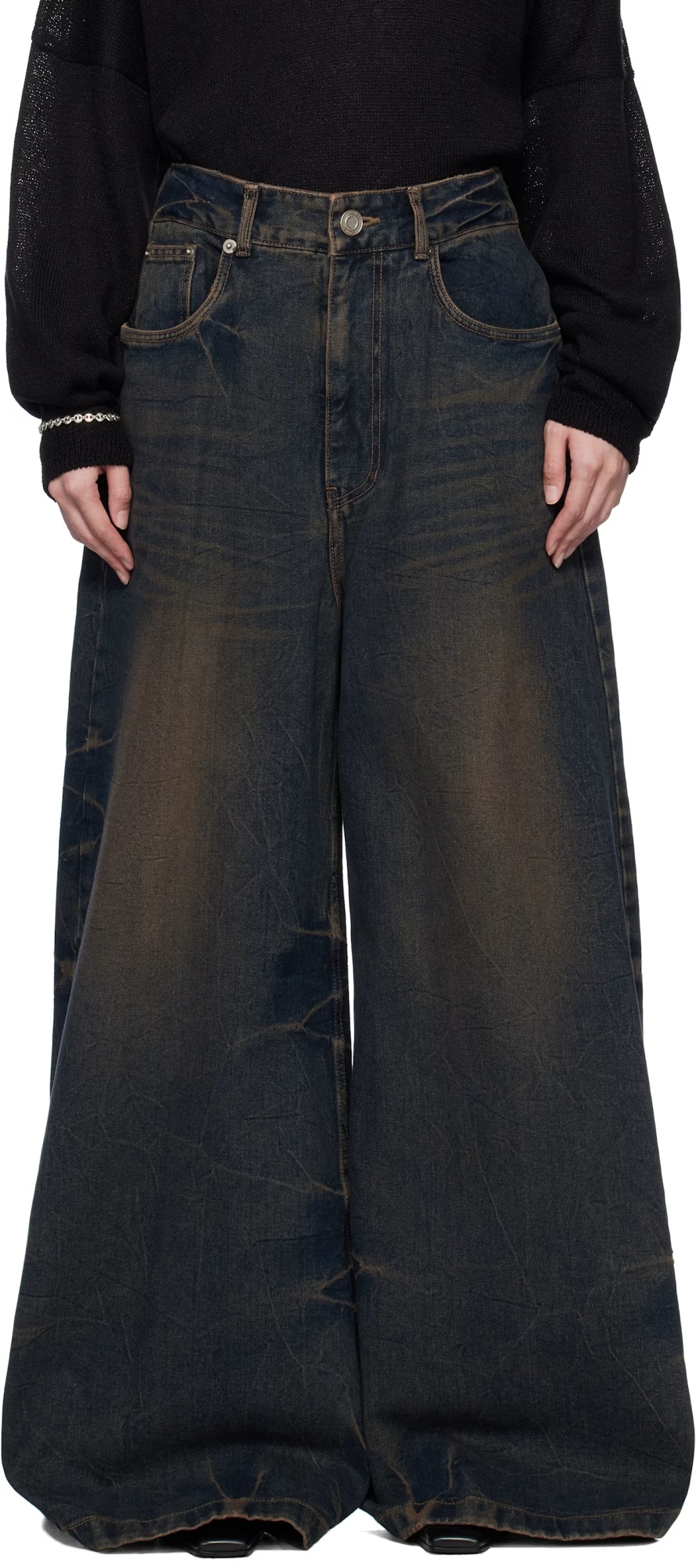 Juunj Blue Washed Denim Wide Jeans In Blue