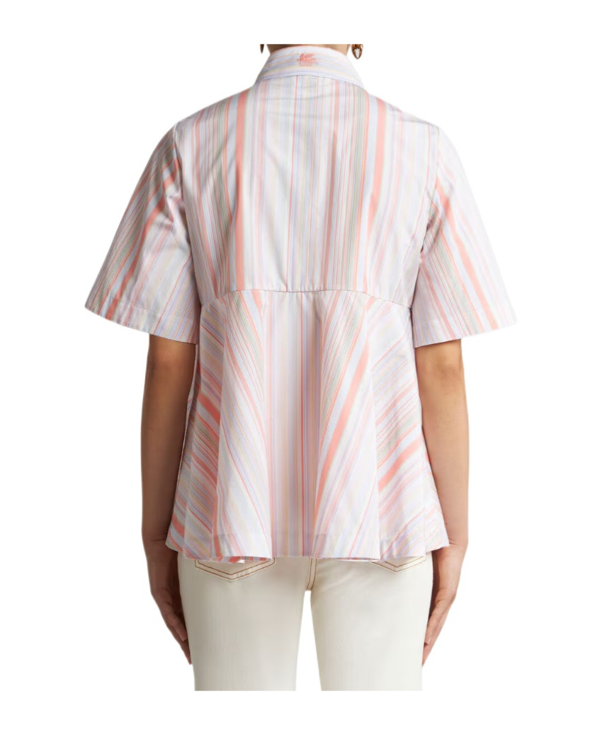 Etro Multi-stripe Shirt With Flared Hem In Pink