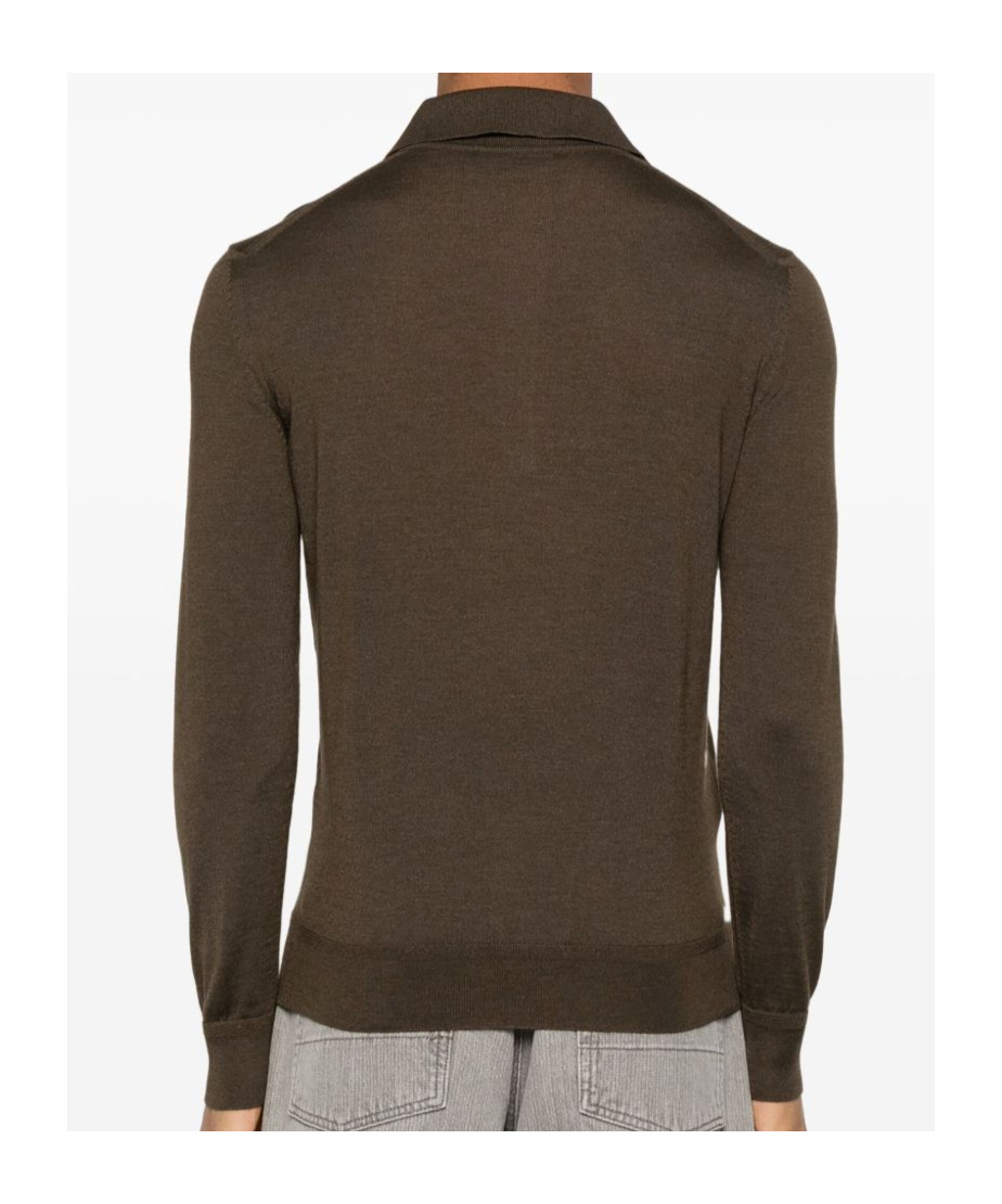 Tom Ford Tobacco Silk And Cashmere Long-sleeved Polo Shirt In Brown