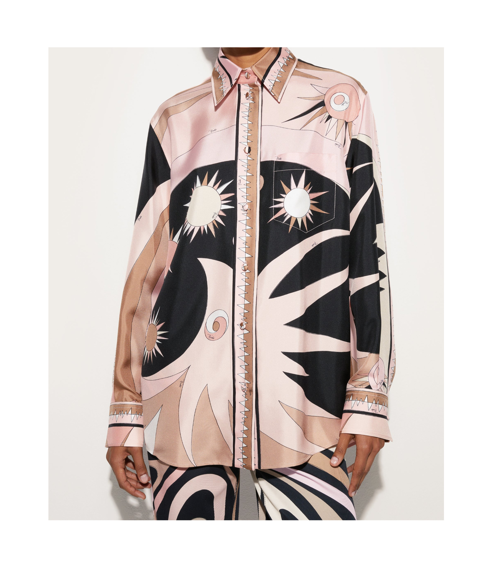 Pucci Stella Print Silk Oversized Shirt In Black