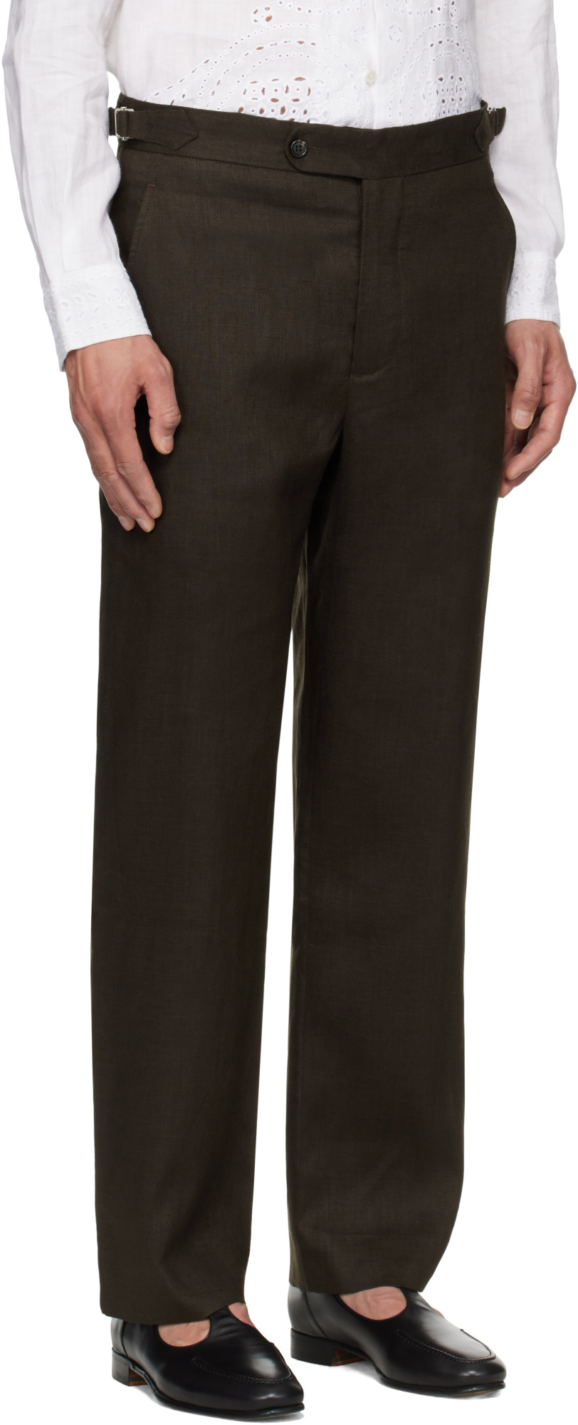 Bode Nrown Lightweight Linen Side-buckle Trousers In Black