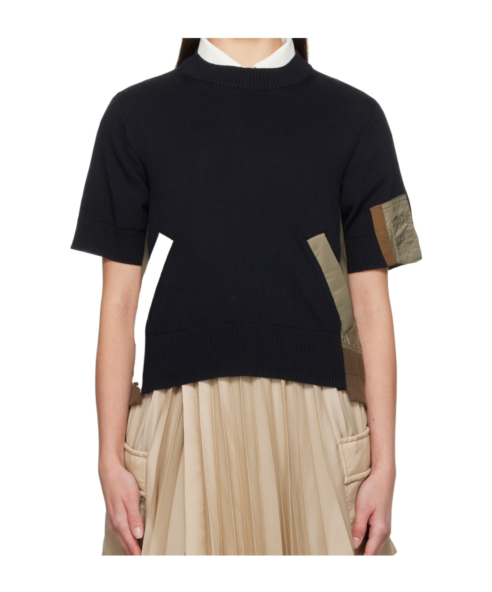 SACAI SPLICED ROUND-NECK SWEATER