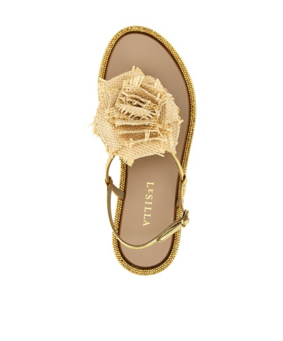 Shop Le Silla Rose Raffia-weave Flat Sandals In Nude