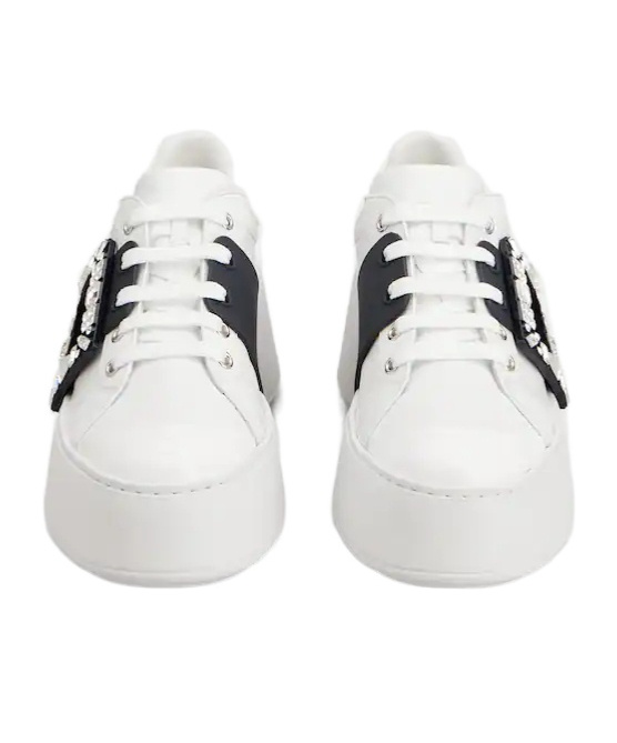 Roger Vivier Viv Skate High Strass Leather Sneakers In White