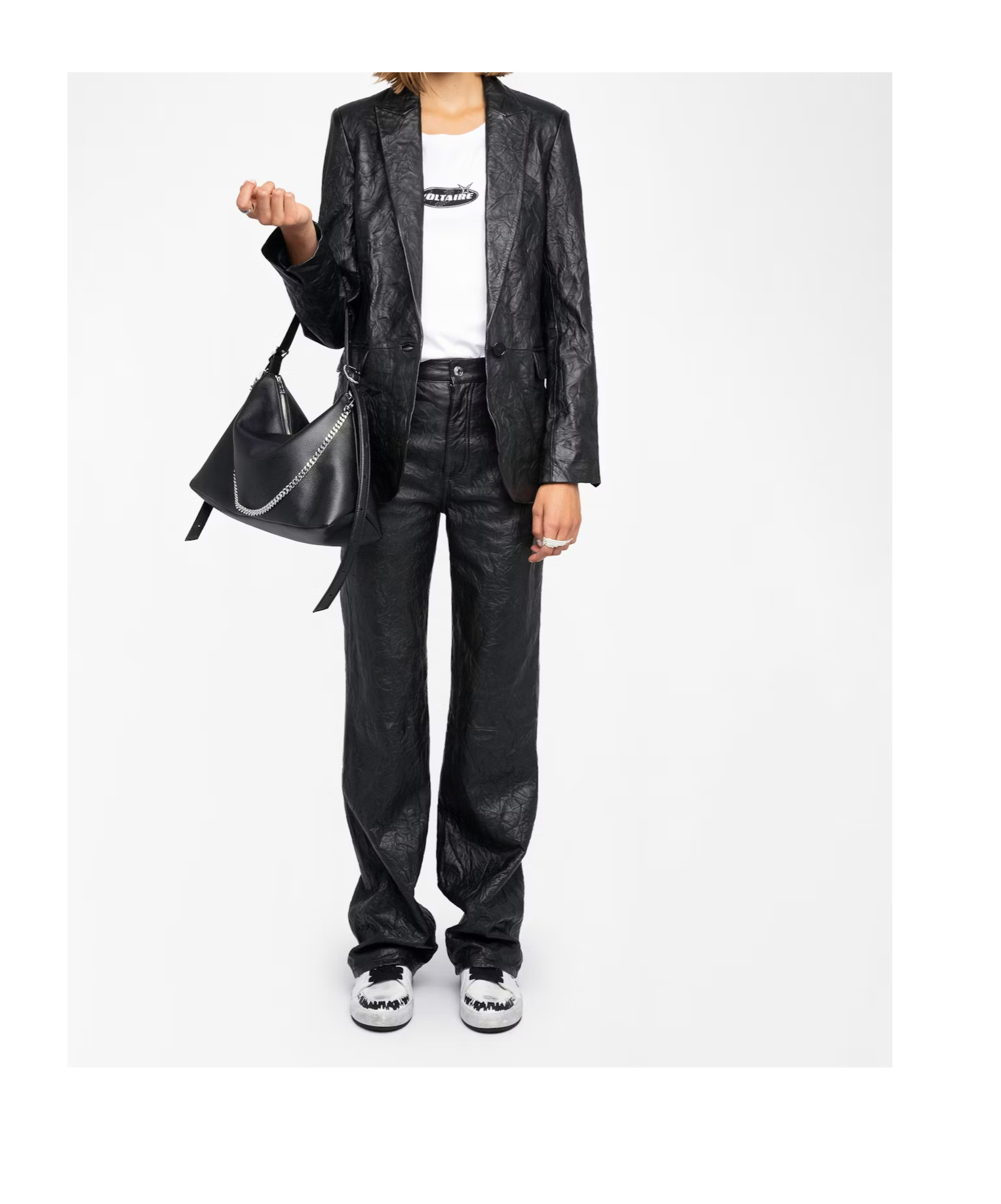 Zadig & Voltaire Long-sleeved Leather Jacket In Black