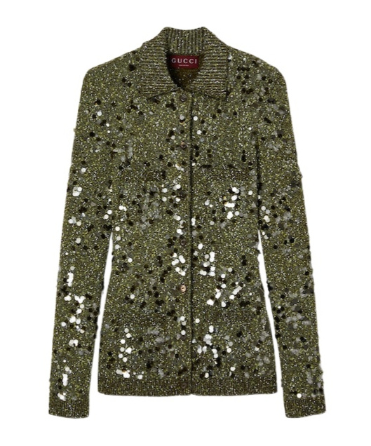 Gucci Cardigan Polo In Viscose And Tweed Blend In Green
