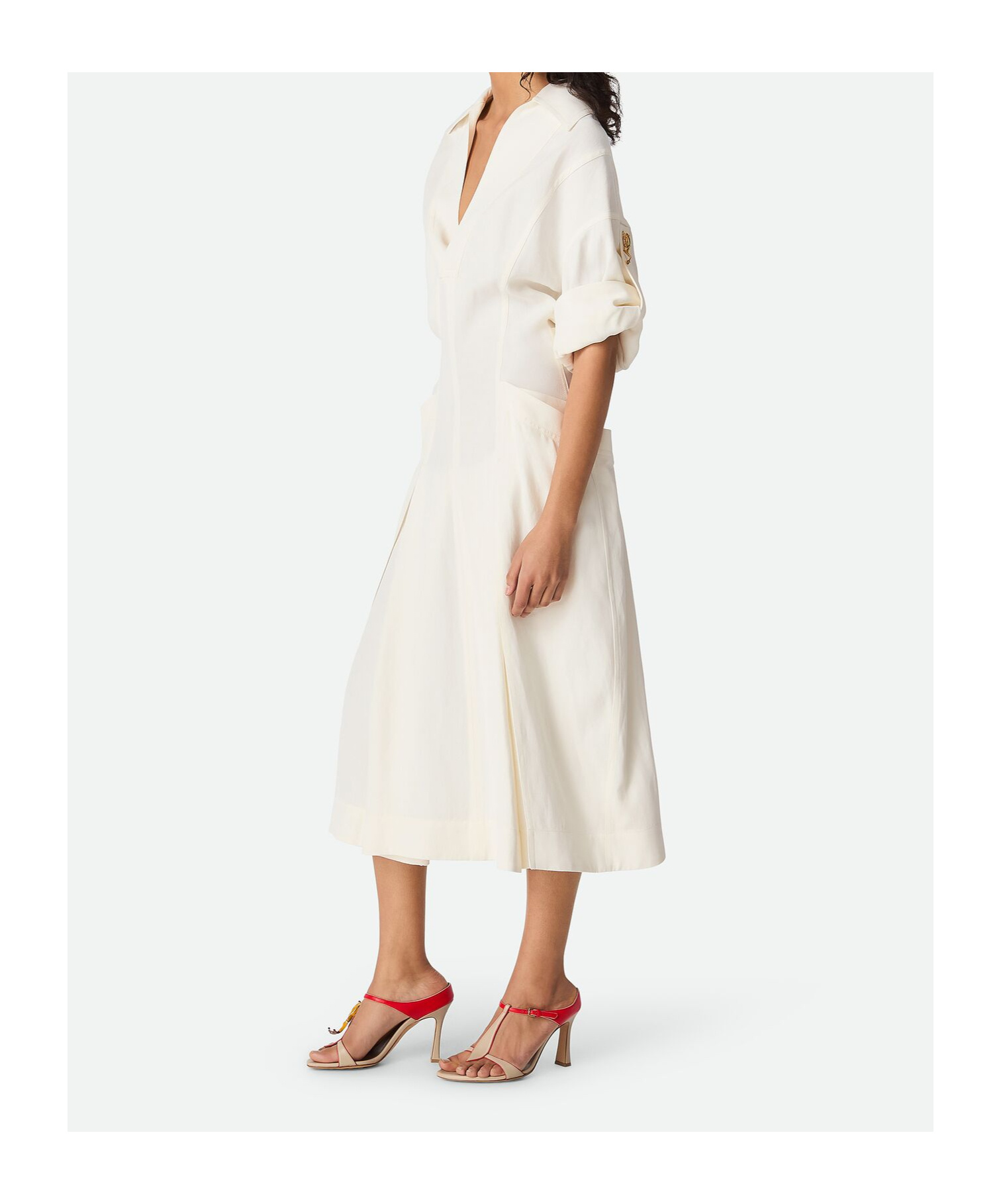 Shop Bottega Veneta Viscose And Linen Dress In White