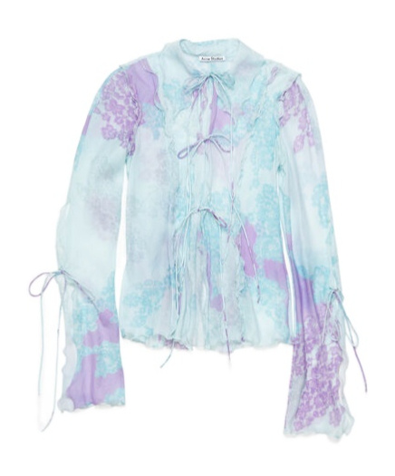 Acne Studios Printed Cotton And Silk Chiffon Top In Blue