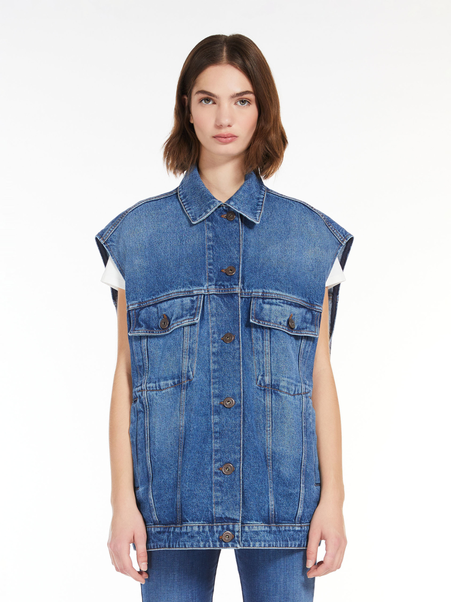 Shop Weekend Max Mara Sleeveless Denim Vest In Blue