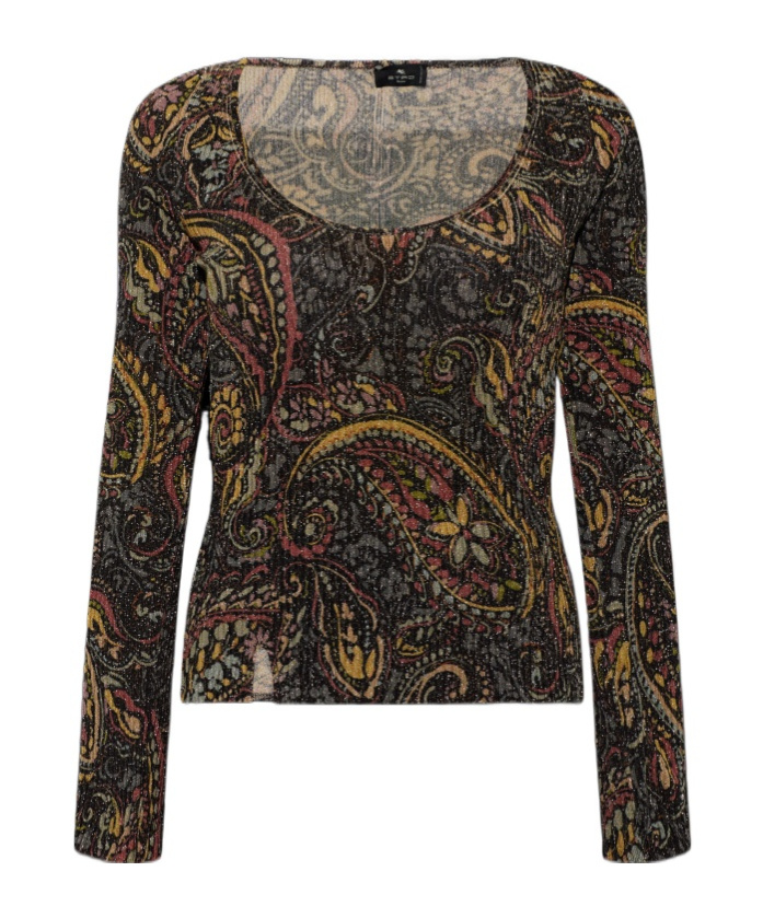 Etro Ribbed Sweater With Floral Paisley Motif In Multiple Colors