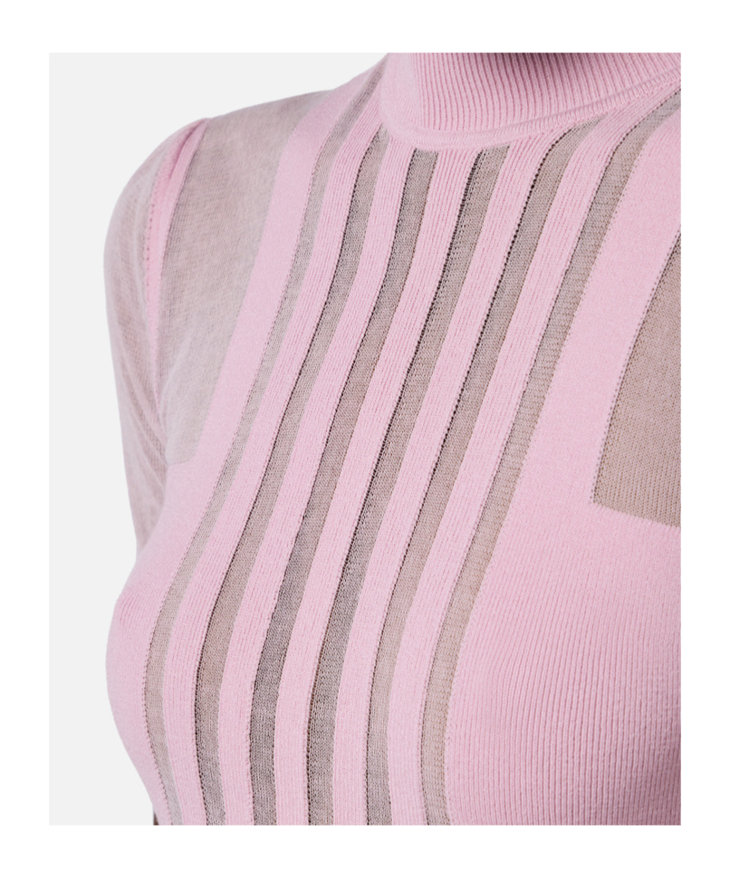 Elisabetta Franchi Short Sleeve Turtle Neck Sweater In Pink