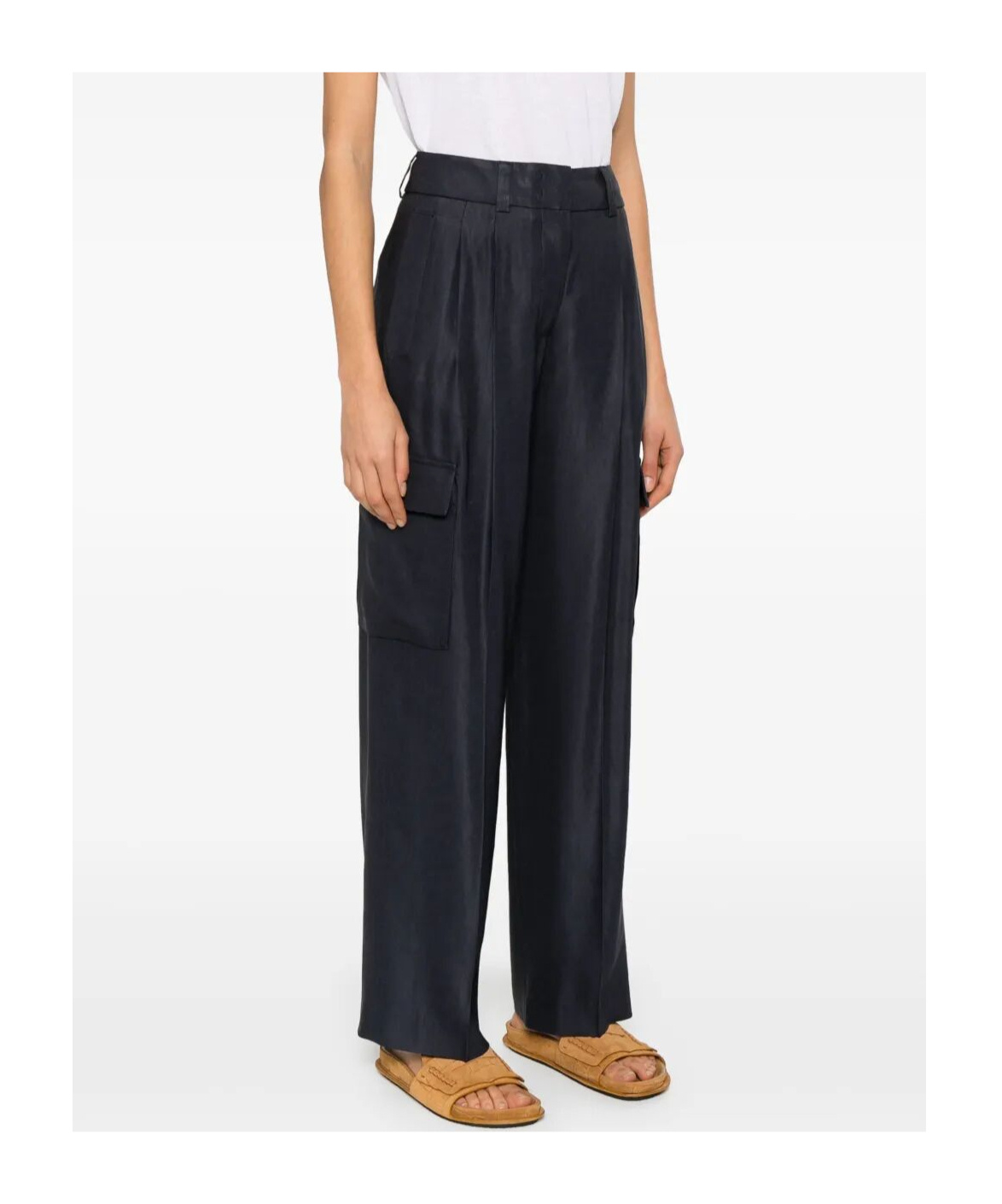 Peserico Wide-leg Relaxed-fit Pants With Cargo Pockets In Blue