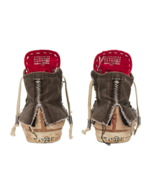 Maison Margiela Distressed High-top Sneakers In Brown