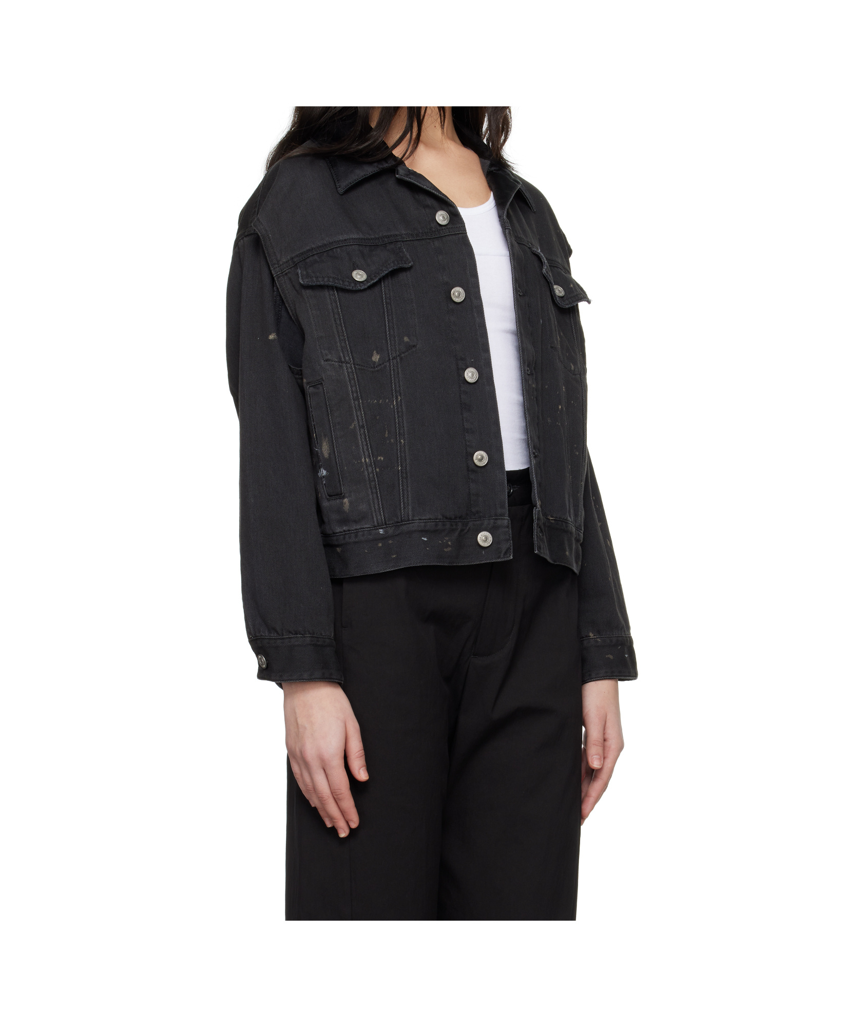 Mm6 Maison Margiela Black Splatter Effect Denim Jacket In Black