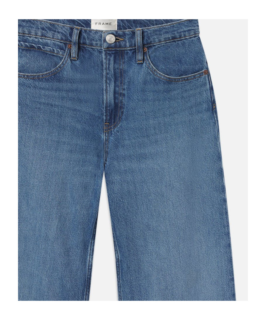 Frame Womens Tommy Drape Wide-leg Cotton-blend Jeans In Blue