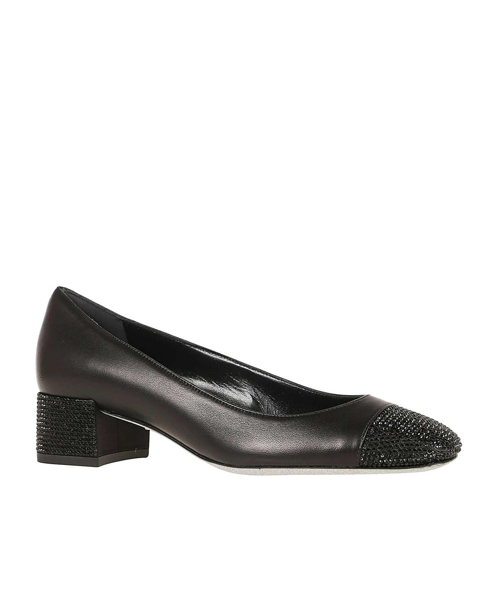 René Caovilla Embellished Closed Toe Block Heel Pumps In Black
