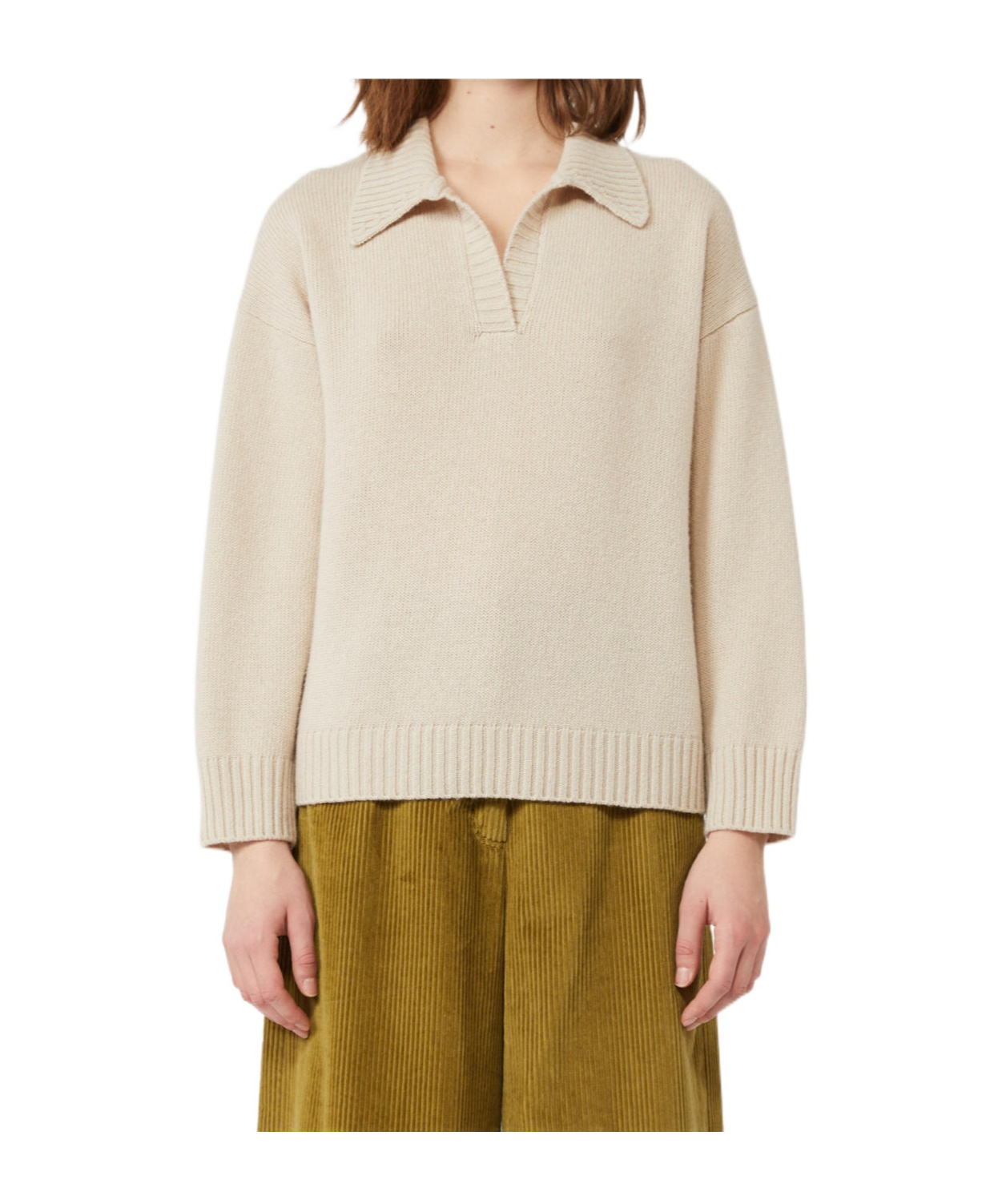 Weekend Max Mara Virgin Wool Open-collar Sweater In Brown