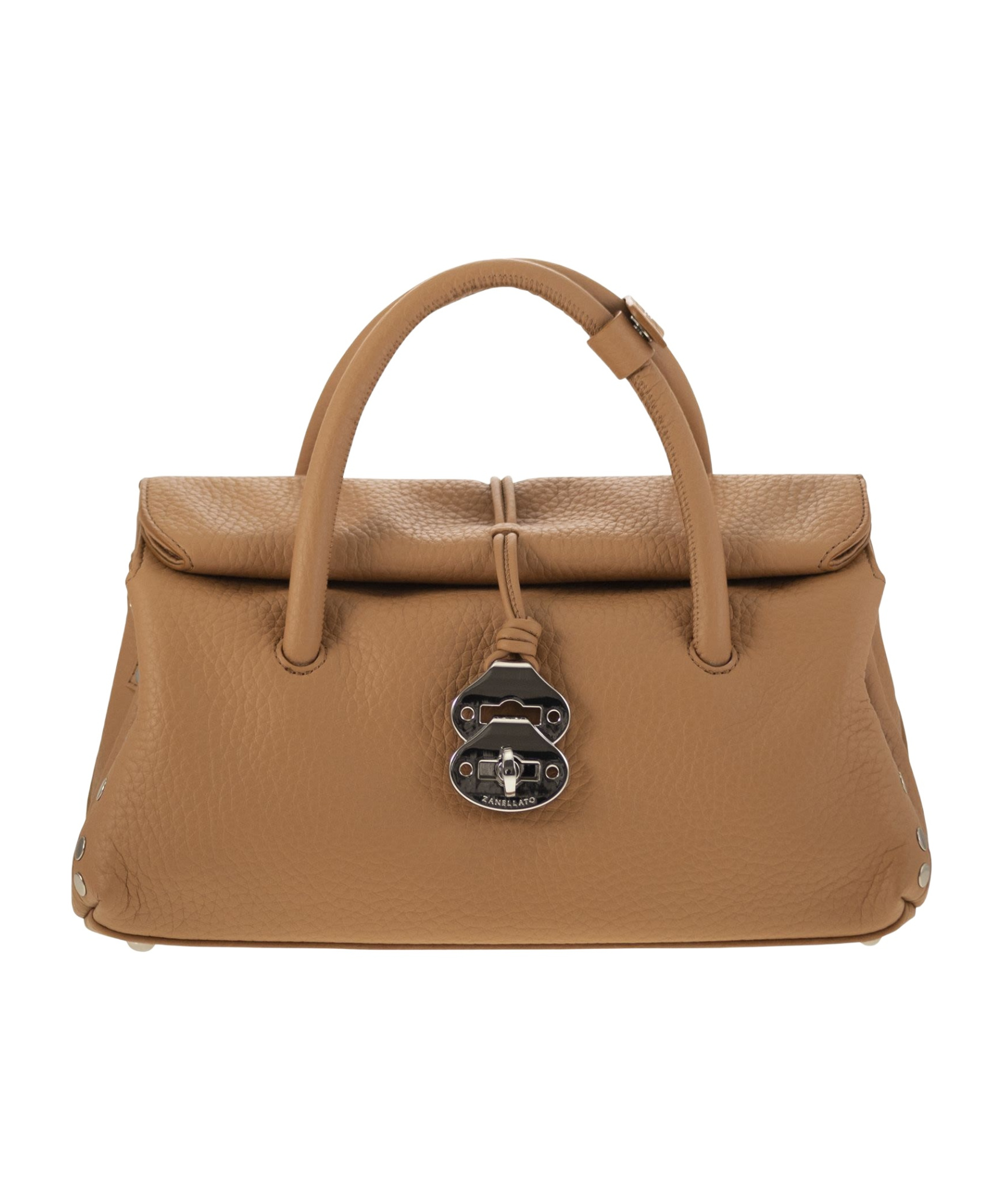Zanellato Textured Leather Shoulder Bag With Distinctive Clasp In Brown