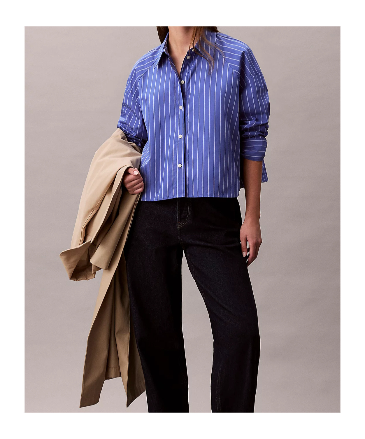 Calvin Klein Jeans Est.1978 Stripe Cropped Boxy Button-down Shirt In Blue