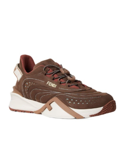 Fendi Flow Brown Mesh And Nubuck Leather Low Tops In Brown